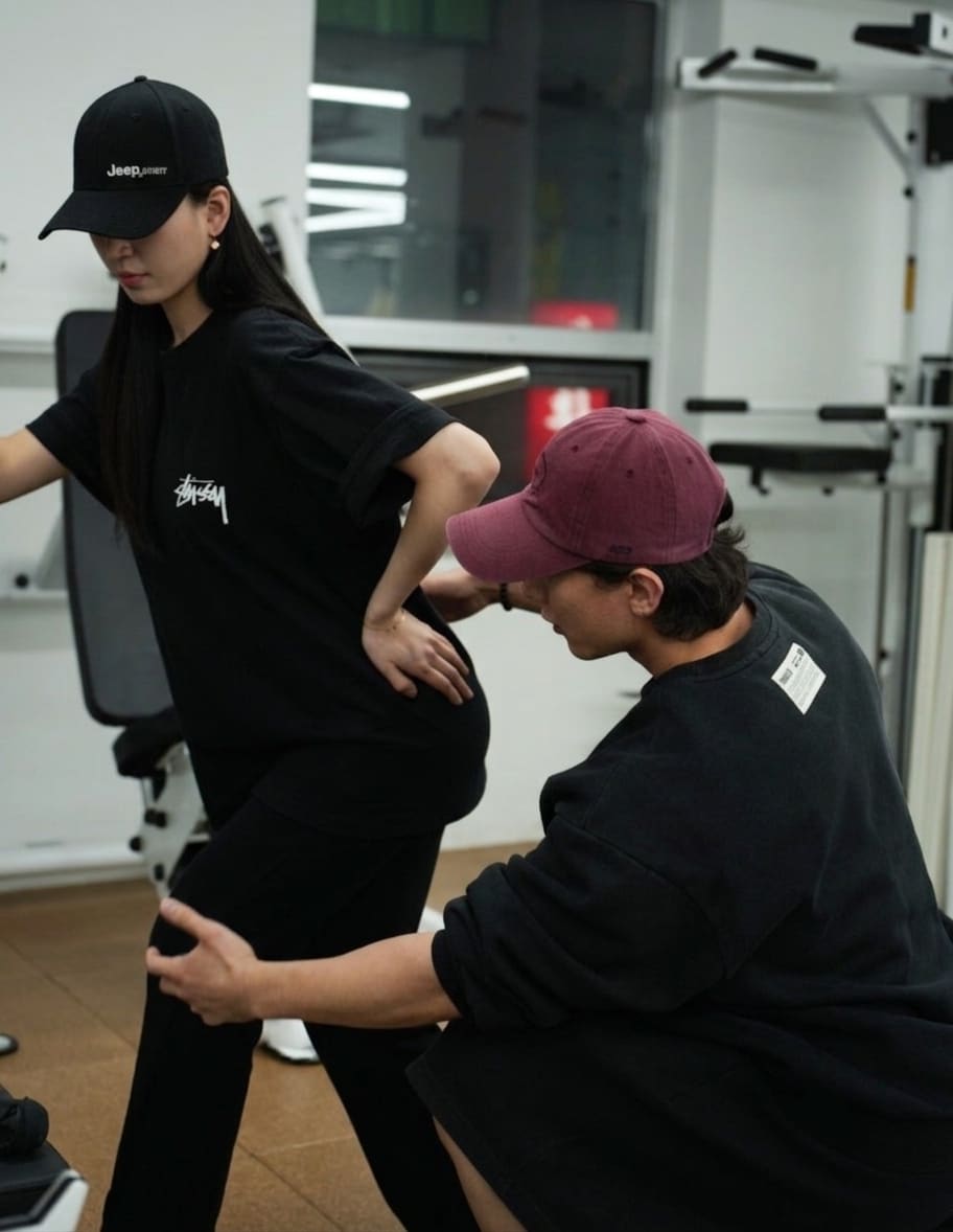 선 자세로 골반과 다리 위치를 잡아 주는 정건민 대표